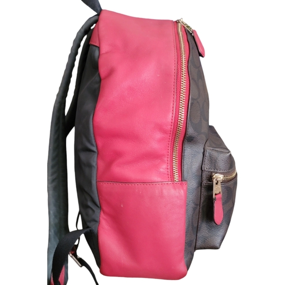 COACH Backpack Daypack Signature Red Brown G1822 F32200 Medium Size EUC - Picture 3 of 15